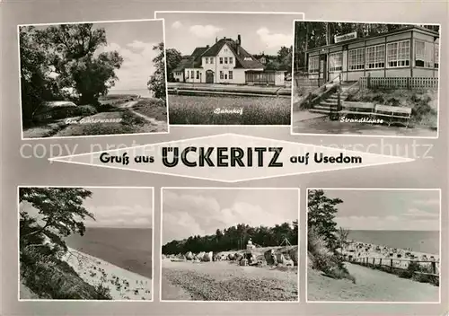AK / Ansichtskarte ueckeritz Usedom Achterwasser Bahnhof Strandklause Strand Kat. ueckeritz Usedom