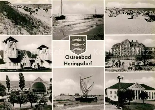 AK / Ansichtskarte Heringsdorf Ostseebad Usedom Strand Hotels Ferienheime Fischerboot Konzertpavillon Kulturhaus Kat. Heringsdorf