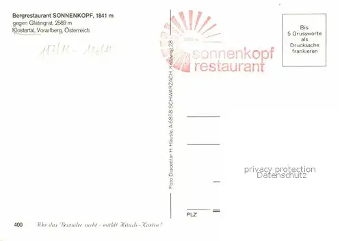 AK / Ansichtskarte Vorarlberg Bergrestaurant Sonnenkopf Kat. Oesterreich