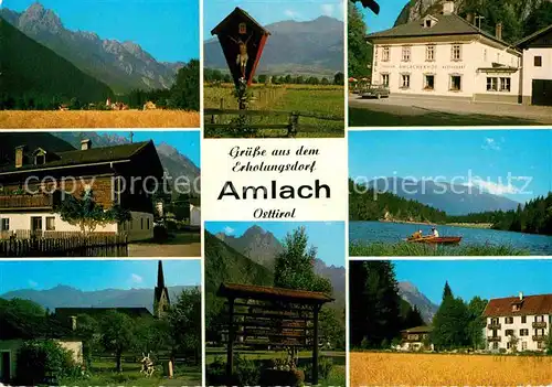 AK / Ansichtskarte Amlach Panorama Amlacher Bauernhof Muehle Hotel Amlacherhof Tristacher Badesee Pension Laserz Kreuz Osttiroler Harpfe Kat. Amlach Lienz
