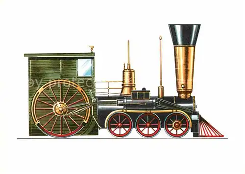 AK / Ansichtskarte Lokomotive Amerikanische Schnellzug Lokomotive 1848 Zeichnung Swoboda  Kat. Eisenbahn