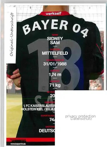 AK / Ansichtskarte Fussball Bayer 04 Leverkusen Sidney Sam Autogramm  Kat. Sport