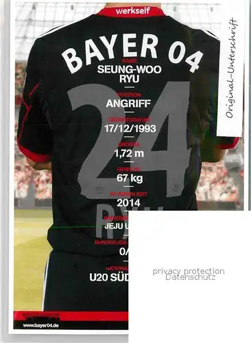 AK / Ansichtskarte Fussball Bayer 04 Leverkusen Seung Woo Ryu Autogramm  Kat. Sport