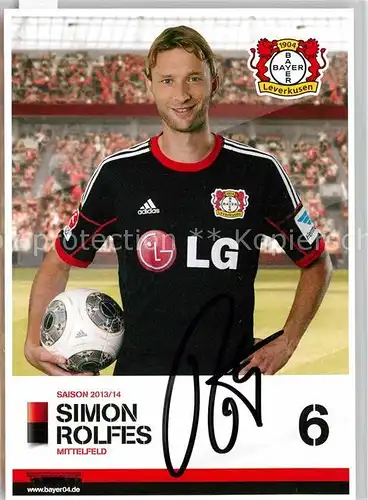 AK / Ansichtskarte Fussball Bayer 04 Leverkusen Simon Rolfes Autogramm  Kat. Sport