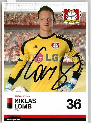 AK / Ansichtskarte Fussball Bayer 04 Leverkusen Niklas Lomb Torwart Autogramm  Kat. Sport