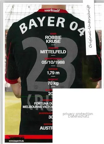 AK / Ansichtskarte Fussball Bayer 04 Leverkusen Robbie Kruse Autogramm  Kat. Sport