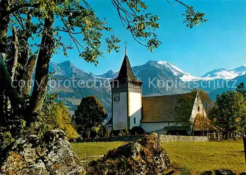 AK / Ansichtskarte Lauenen bei Gstaad Kirche mit Wildhorn Geltengletscher Kat. Lauenen