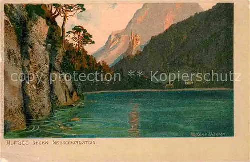 AK / Ansichtskarte Hohenschwangau Alpsee mit Schloss Neuschwanstein Kat. Schwangau
