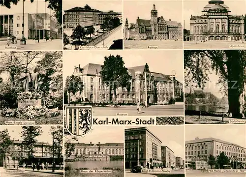 AK / Ansichtskarte Karl Marx Stadt Stadtbad Marx Engels Denkmal Museum Opernhaus Rathaus Kat. Chemnitz