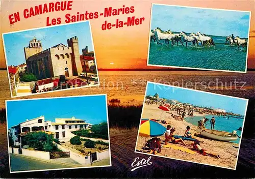 AK / Ansichtskarte Les Saintes Maries de la Mer en Camarque Eglise Plage Maisons provencales