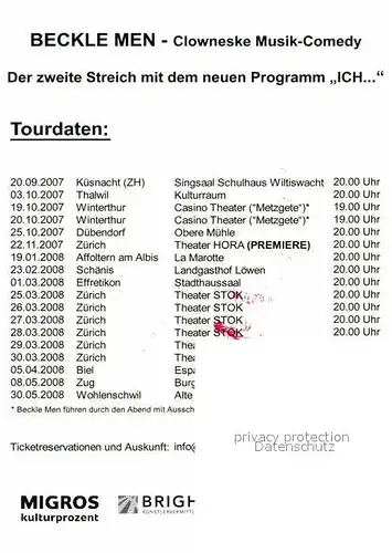 AK / Ansichtskarte Unterhaltung Beckle Men Autogramm Tourdaten  Kat. Unterhaltung