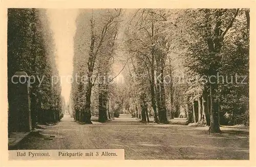 AK / Ansichtskarte Bad Pyrmont Parkpartie mit 3 Alleen Kat. Bad Pyrmont