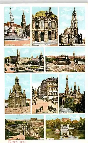AK / Ansichtskarte Dresden Sieges Denkmal Zwinger Pavillon Katholische Hofkirche Frauenkirche Kat. Dresden Elbe