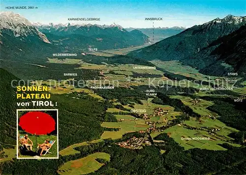 AK / Ansichtskarte Obsteig Tirol Sonnenplateau Mieminger Plateau Alpenpanorama Fliegeraufnahme Kat. Obsteig