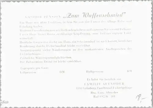 Gruenberg Gasthof Pension Waffenschmied * 1921-1965