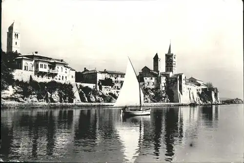 pw37534 Rab Kroatien Teilansicht von Seeseite Kirche Segelboot Kategorie.  Alte Ansichtskarten