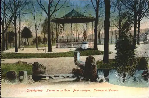 Charleville Square Gare Pont Rustique Lutteurs Kiosque *