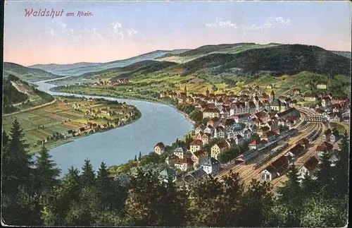 Waldshut Tiengen Rhein Panorama Kuenstlerkarte