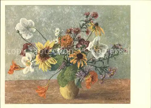 Muntwyler H. Blumen auf grauem Grund Kat. Kuenstlerkarte