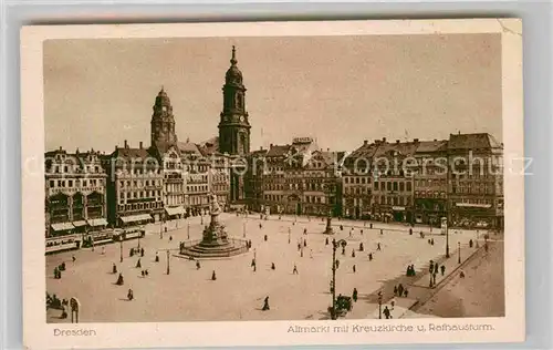 Dresden Altmarkt mit Kreuzkirche und Rathausturm Kat. Dresden Elbe