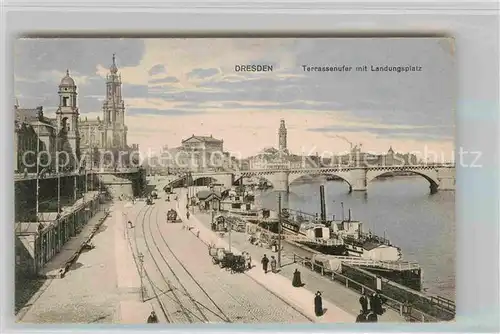 Dresden Terrassenufer mit Landungsplatz Kat. Dresden Elbe