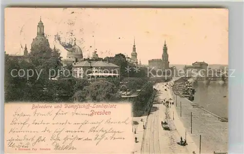 AK / Ansichtskarte Dresden Belvedere mit Dampfschiff Landeplatz Kat. Dresden Elbe