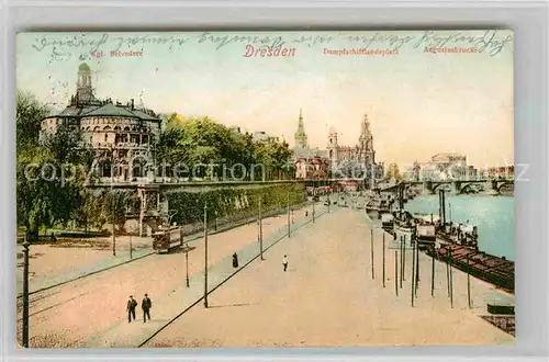 Dresden Kgl Belvedere Dampfschiff Landeplatz Augustusbruecke Kat. Dresden Elbe