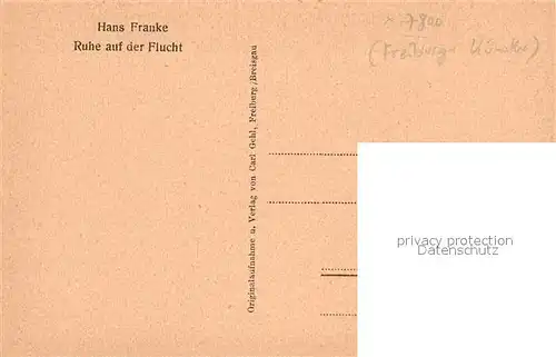 Franke Hans Hans Franke Ruhe auf der Flucht  Kat. Kuenstlerkarte