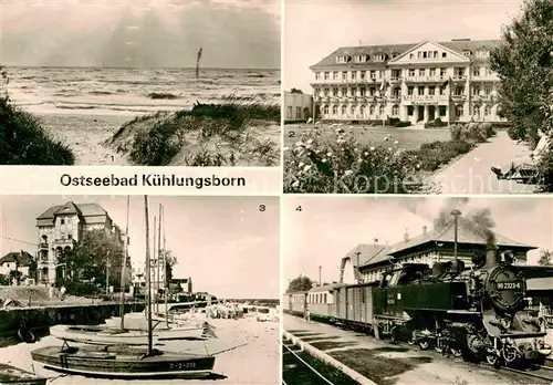 AK / Ansichtskarte Kuehlungsborn Ostseebad Duehnen Strand FDGB Erholungsheime Molli Dampflokomotive Kat. Kuehlungsborn