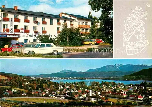 AK / Ansichtskarte Krumpendorf Woerthersee Hotel Pension Schlosswirt Alpenpanorama