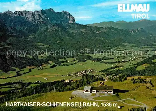 AK / Ansichtskarte Ellmau Tirol Hartkaiser Schienenseilbahn Alpenpanorama Fliegeraufnahme Kat. Ellmau