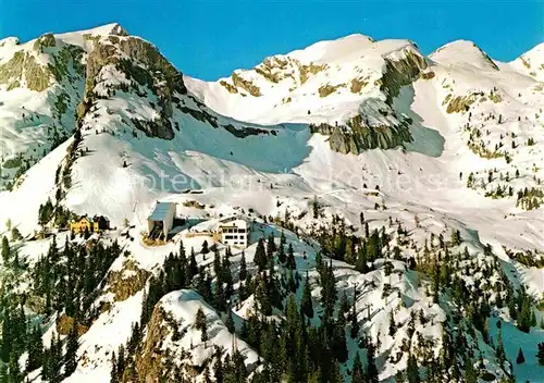 Maurach Achensee Rofan Skigebiet mit Bergstation Winterpanorama Fliegeraufnahme