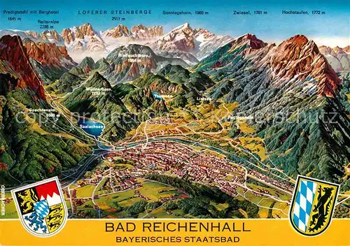 AK / Ansichtskarte Bad Reichenhall und Umgebung Alpenpanorama aus der Vogelperspektive Wappen Kat. Bad Reichenhall