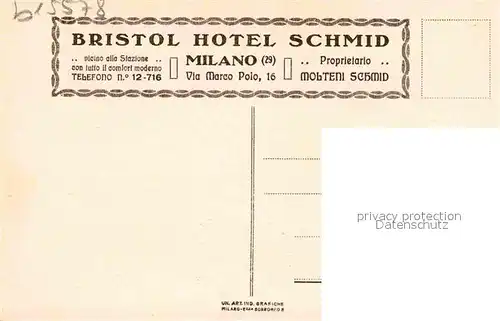 Milano Bristol Hotel Schmid Arena Piazza del Duomo Castello Arco della Pace Kat. Italien