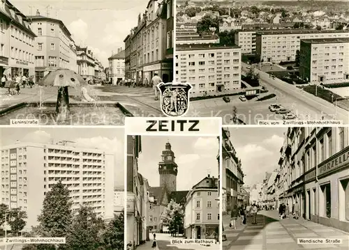 Zeitz Leninstrasse Blick vom Zwillingswohnhochhaus Wendische Strasse Rathaus Kat. Zeitz