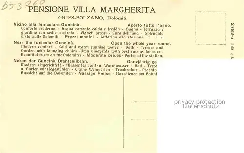 AK / Ansichtskarte Gries Quirein Bozen Pensione Villa Margherita