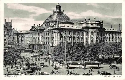 AK / Ansichtskarte Strassenbahn Muenchen Justizpalast  Kat. Strassenbahn