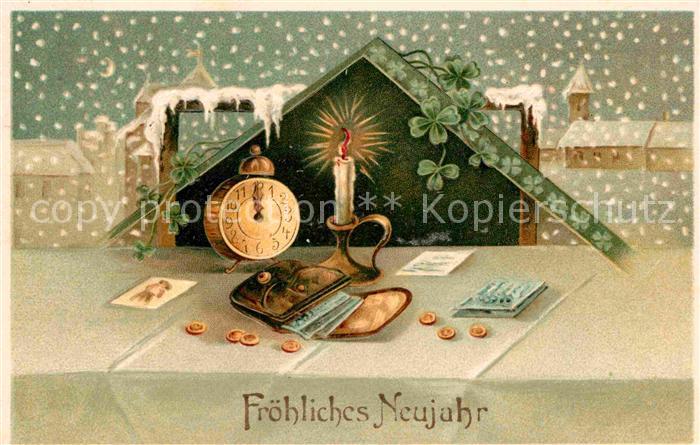 Ak Ansichtskarte Neujahr Uhr Muenzen Geldscheine Geldbeutel Kerze Kleeblatt Litho Kat Greetings Nr De532 Oldthing Ansichtskarten Unsortie