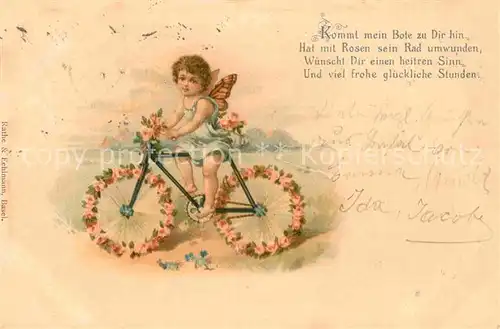 AK / Ansichtskarte Fahrrad Kind Schmetterling Rosen Gedicht Litho  Kat. Zweiraeder