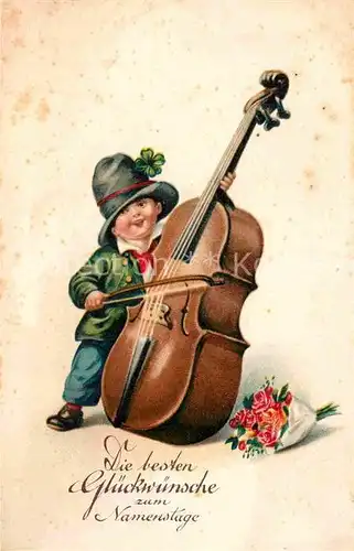 AK / Ansichtskarte Namenstag Namenskarte Kind Cello Rosen Hut Litho  Kat. Greetings