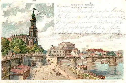 AK / Ansichtskarte Dresden Kath Hofkirche mit Augustusbruecke Kat. Dresden Elbe