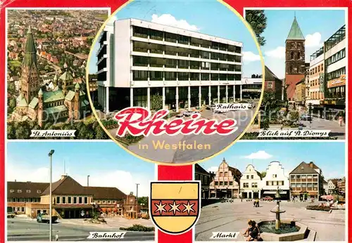 AK / Ansichtskarte Rheine Fliegeraufnahme St. Antonius St. Dionys Bahnhof Markt Kat. Rheine