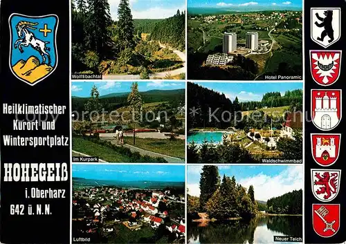 AK / Ansichtskarte Hohegeiss Harz Wolfsbachtal Fliegeraufnahme Hotel Panoramic Waldschwimmbad Teich Kurpark  Kat. Braunlage