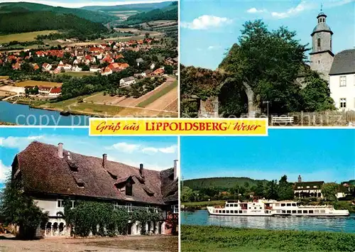 AK / Ansichtskarte Lippoldsberg Fliegeraufnahme Weserpartie Kirche Kat. Wahlsburg