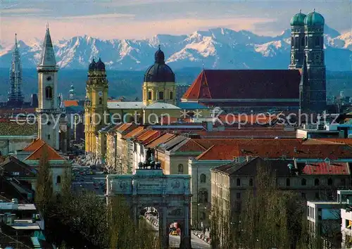 AK / Ansichtskarte Muenchen Ludwigs  Theatiner und Frauenkirche Siegestor und Alpen Kat. Muenchen