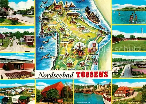 AK / Ansichtskarte Tossens Nordseebad Teilansichten Landkarte Kat. Butjadingen