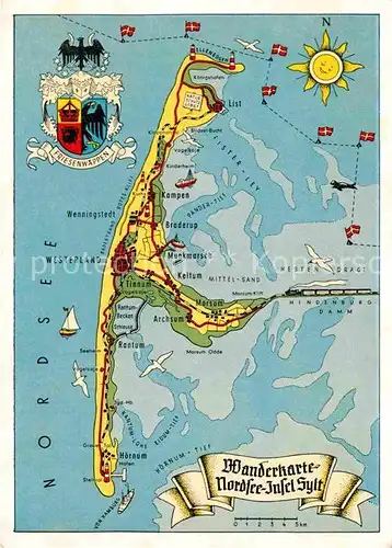 AK / Ansichtskarte Insel Sylt Wanderkarte Nordseeinsel Wappen Kat. Westerland