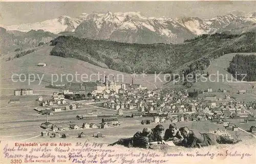 AK / Ansichtskarte Einsiedeln SZ Panorama mit Alpen Kat. Einsiedeln