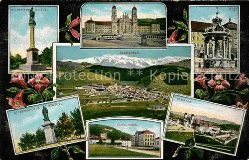 AK / Ansichtskarte Einsiedeln SZ Sankt Meinhards Statue Schulhaus Kloster Sankt Benedictus Statue Kat. Einsiedeln