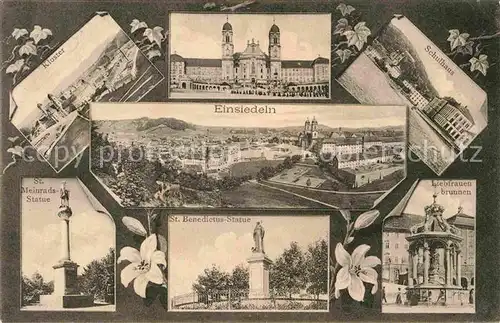 AK / Ansichtskarte Einsiedeln SZ Kloster Sankt Meinrads Statue Liebfrauenbrunnen Schulhaus Kat. Einsiedeln